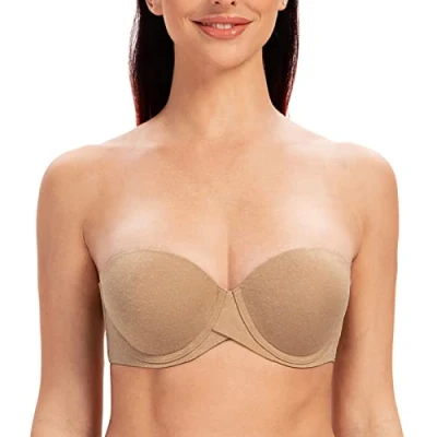 Afbeelding van MELENECA Beugelbeha voor dames, soepele, meervoudige opwaartse, gewatteerde push up strapless bh Kleur grijs 75C