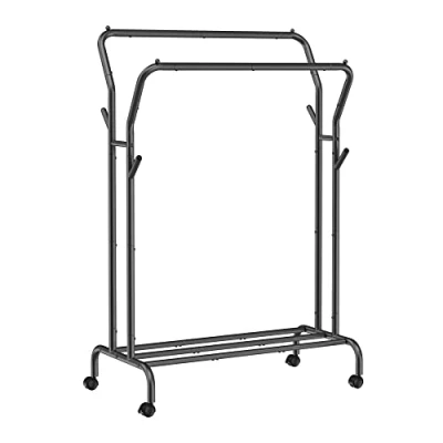 Afbeelding van SONGMICS HSR107B01 kapstok op wielen 2 kledingstangen van stalen buizen belastbaar tot 100 kg 103 5 cm breed multifunctionele opslag zwart 52.5 x 103.5 155