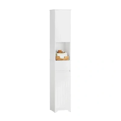 Afbeelding van SoBuy Badkamer Kolomkast Badkamerkast met Kantelbare Wasmand Hoge Kast Staande Opbergkast Opbergplank 2 Deuren, 1 Lade en Plank, 30x30x170 cm, Wit, BZR109 W