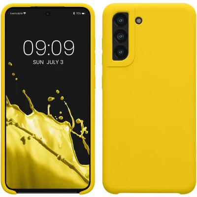 Afbeelding van kwmobile telefoonhoesje geschikt voor Samsung Galaxy S21 FE Hoesje met siliconen coating Smartphone case in stralend geel