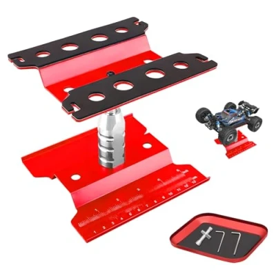 Afbeelding van Craznick Traxxas TRX4 Axial Arrma Redcat Losi RC Crawler Monster Truck Buggy voor caravan en werk,360 graden rotatie,Aluminium reparatiestation lift 1/8 1/10 1/12 1/16 1/18 Rood