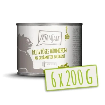 Afbeelding van MjAMjAM Premium natvoer voor katten heerlijke kip met gestoomde courgette, pak van 6 (6 x 200 g), graanvrij extra vlees