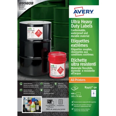 Afbeelding van Etiket Avery B3427 50 105x74mm polyethyleen wit 400stuks