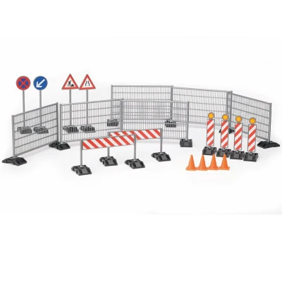 Afbeelding van bruder 62007 accessoires bouwplaats set, hekken, borden en pylonen, voor bouwplaats, wegenbouw, bouwwerkzaamheden, bouwvoertuigen