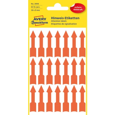 Afbeelding van Avery Zweckform 3008, markeringspijlen, lichtrood, 3 vel, 63 per 39 x 9 mm etiket