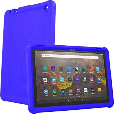 Afbeelding van TECHGEAR Bumper Case past op alle nieuwe Amazon Fire HD 10 inch / Kids 13e Generatie 2023, robuuste schokbestendige zachte siliconen Easy Grip met Screen Protector [Blauw] Kinder en