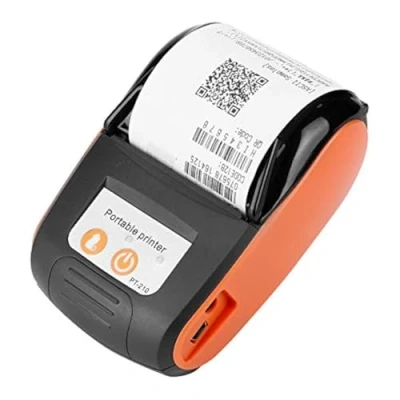 Afbeelding van Draadloze thermische printer 58 mm, draagbare ESC/POS Bluetooth 4.0 USB 203 dpi bonprinter met 1500 mAh oplaadbare batterij, compatibel Android iOS Windows (oranje)