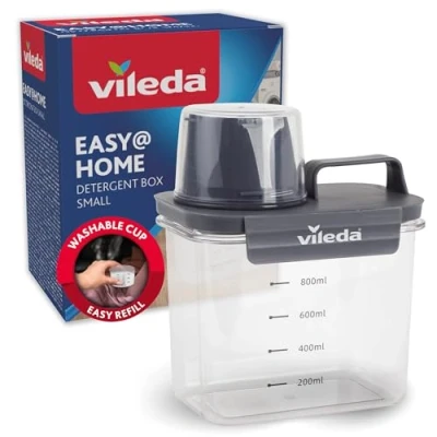 Afbeelding van vileda Wasmiddelbox 1100 ml grijs praktische opslag voor waspoeder inclusief maatbeker nauwkeurig doseren luchtdicht en ruimtebesparend