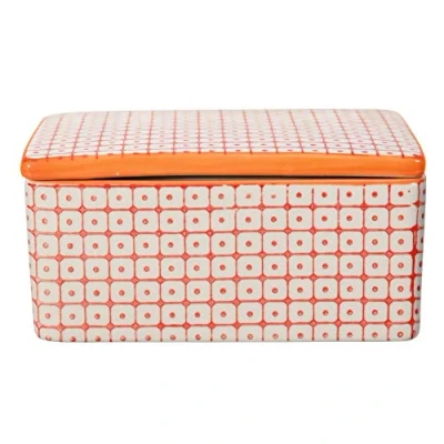 Afbeelding van Bloomingville Carla Botervloot, retro boterbox met deksel, voor een stuk boter van 250 g, 13 x 6 10 cm (l h b), rood oranje, keramiek