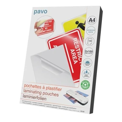Afbeelding van Pavo Premium lamineerhoezen, zelfklevend, DIN A4, 2 x 100 micron, verpakking van stuks