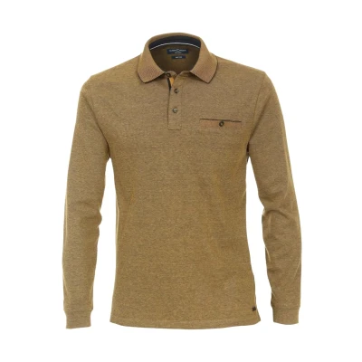 Afbeelding van Casa Moda polo Long Sleeves Geel maat M heren Longsleeve met Regular fit Pasvorm Polyester Poloshirt