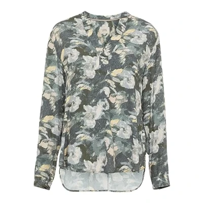 Afbeelding van camel active Overslag blouse met opstaande kraag Maat womenswear L Kaki Grijs