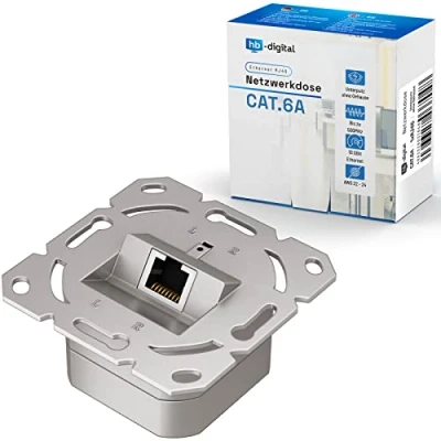 Afbeelding van hb digital 1 x CAT6a netwerkdoos met RJ45 poort, inbouw zonder behuizing, netwerkaansluiting voor gegevensoverdracht, universele doos installatiekabel, LAN, ethernet, EIA/TIA 568A en B 8P8C