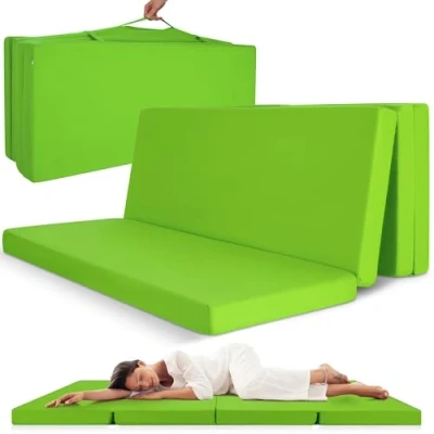 Afbeelding van Beautissu opvouwbare matras 120x195 cm Campix reisbed als vouwmatras &amp; gastenmatras inklapbaar zitblok opvouwbaar rechthoekig in appelgroen