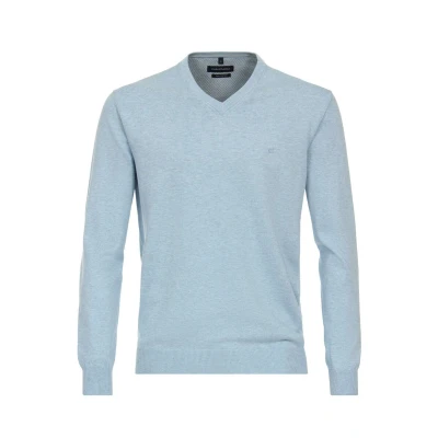 Afbeelding van Casa Moda Pullover V Hals Lichtblauw maat 5XL Heren met Regular fit Pasvorm Katoen Suitable Herenkleding