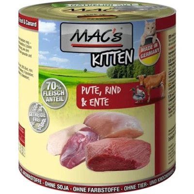 Afbeelding van 6x800g Kitten Kalkoen, Rund &amp; Eend MAC&#039;s Kattenvoer