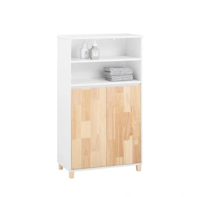 Afbeelding van SoBuy BZR143 WN Badkamermeubel met afneembare wasbak, commode, voor badkamer, toiletkast 3 vakken en 1 wasmand, 64 x 33 110 cm,