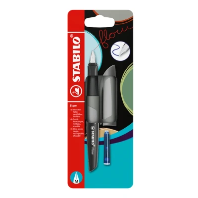 Afbeelding van STABILO Vulpen Flow MONOCHROME Medium penpunt Pack van 1 Grijs inclusief uitwisbare blauwe inktcartridge