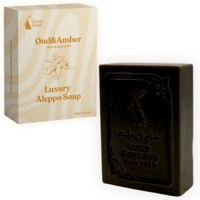 Afbeelding van GREEN FADEL (Luxury) Aleppo Zeep Origineel met Oudh &amp; Amber Aroma, 1 Stuk, Olijfolie Laurierolie, Olijfoliezeep, Natuurlijke Zeep, Luxury Soap, voor Gezicht Lichaam