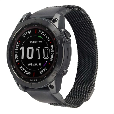 Afbeelding van QuickFit Milanees bandje voor de Garmin Watch 22 mm aansluiting Zwart imoshion Geschikt Approach S60, Fenix 5 Plus,