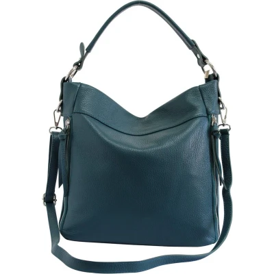 Afbeelding van AmbraModa GLX3 dames handtas schoudertas hobo bag van echt leer Petrol