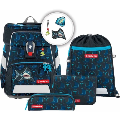 Afbeelding van Step by Schooltas Space Shine Schulranzen Set 5 delig Shark Dexter Donkerblauw