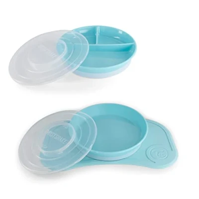 Afbeelding van Twistshake Baby Servies Set Mini + Gedeeld Bord Zuigbord Placemat (31x17cm) BPA Vrij Voedings Training Blau