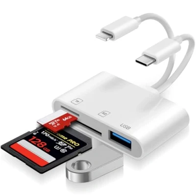Afbeelding van Loydia 3 in 1 USB C Micro SD kaartlezer, kaartadapter voor iPhone, Lightning Camera kaartlezer SD/TF geheugenkaartadapter, plug &amp; play, laptop, tablet, Huawei, Xiaomi