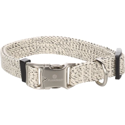 Afbeelding van Flamingo Lago Hondenhalsband, wit/zwart, M 40 55 cm, 20 mm, traploos verstelbaar, klikgesp en ring voor riem, verchroomd