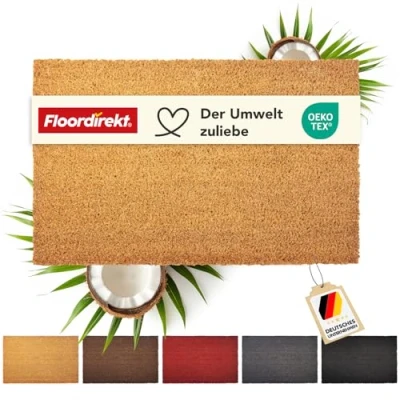 Afbeelding van Floordirekt deurmat voor binnen en buiten, 100 x 200 cm, natuur, van kokos, vuilvangmat huisdeur, antislip voetmat, kokosmat, voetveger (17 mm)