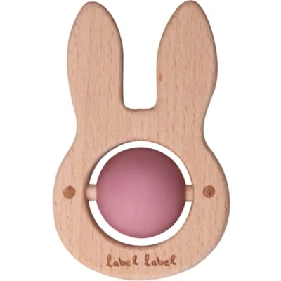 Afbeelding van Label Konijn Roze Hout &amp; Silicone Bijtspeeltje LLST 15256