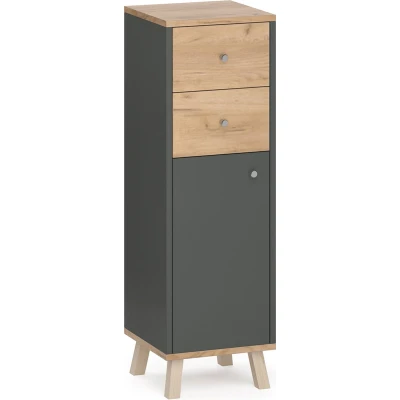 Afbeelding van Vicco Halfhoge kast &quot;Senyo&quot;, Antraciet/Krachtige eik goud, 30 x 95 cm met laden
