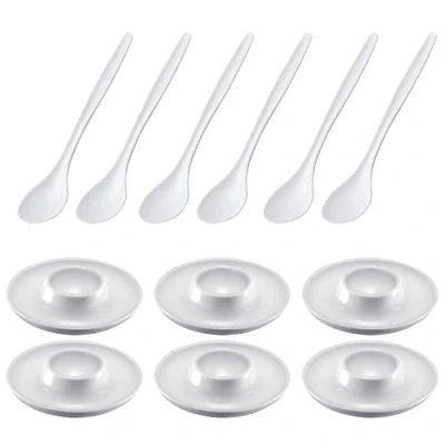 Afbeelding van Westmark 6 eierdopjes, rond, ø10 cm + eierlepels 14,5 cm, hoogwaardige kunststof, Punto, wit, 206222E6