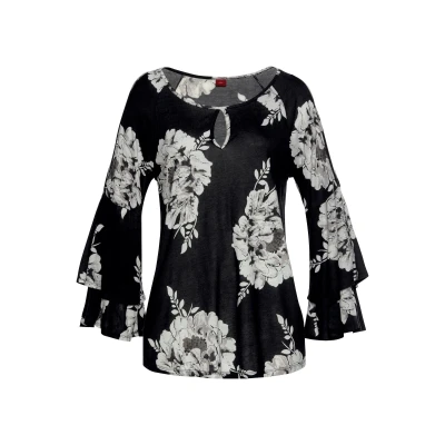 Afbeelding van Lascana Shirt met 3/4 mouwen trompetmouwen en cut outs, bloemenprint, overhemdblouse