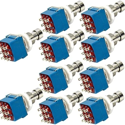Afbeelding van Mintice™ 10 stuks 3PDT 9 polige doos stamppen gitaar effect compartiment voetschakelaar True Bypass metaal blauw