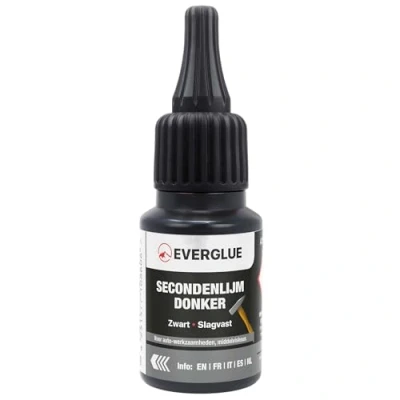 Afbeelding van Everglue secondelijm zwart middelvloeibaar, extra sterke en flexibele superlijm, kunststoflijm, stoot waterbestendige voor bijv. keramiek, rubber, leer 20 g doseerfles