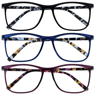 Afbeelding van Opulize Arc 3 Stuks Groot Leesbril Zwart Blauw Purper Patroon Mannen Vrouwen RRR66 135 +2,50