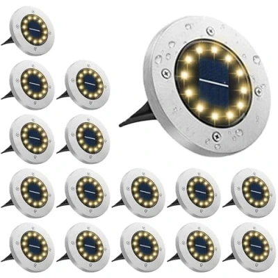 Afbeelding van Bowfar 16 stuks vloerlampen op zonne energie, voor buiten, tuinverlichting energie met 12 leds 3000 K, warmwit, waterdicht, led tuinverlichting, zonnelampen gazon, oprit,