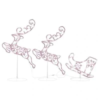 Afbeelding van Kerstdecoratie rendieren en slee 260x21x87 cm acryl warmwit
