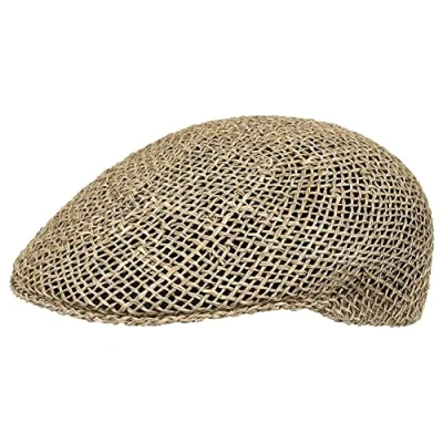 Afbeelding van Lipodo Flatcap van stro dames/heren Zomercap 100% Flat cap made in Italy stretchband aan de achterzijde 55 61 cm voorjaar/zomer naturel