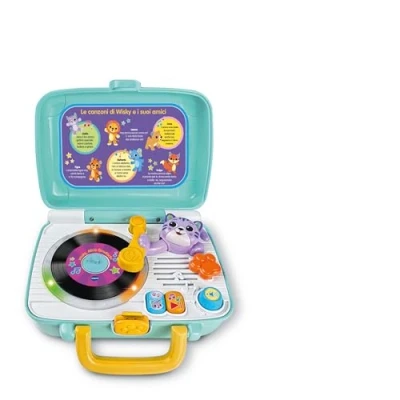 Afbeelding van VTech Wisky, Micio platenspeler, draaitafel voor kinderen, 5 achterruiten, volumeregeling, koffer inbegrepen, 6 liedjes, Italiaanse taal, batterijen 1 4 jaar