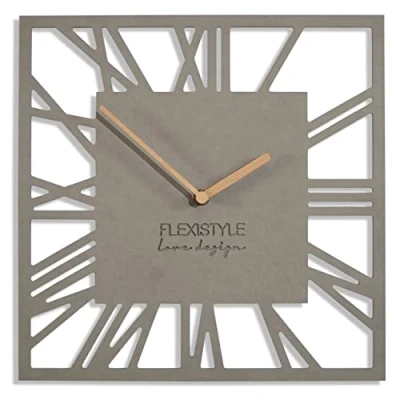 Afbeelding van FLEXISTYLE wandklok zonder tikkend geluid modern LOFT Piccolo Square 30cm woonkamer badkamer (grijs), z219n