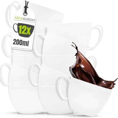 Afbeelding van idea station plastic mokken 12 stuks 200 ml wit koffiebekers voor kinderen en senioren onbreekbare kleine met handvat
