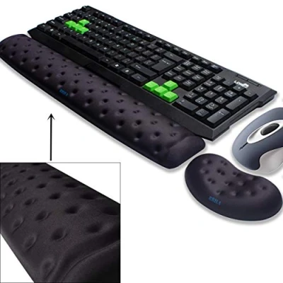 Afbeelding van Brila Polssteun voor muis en toetsenbord, traagschuim, ondersteuning, set computer, laptop, kantoorwerk, pc gaming, ontwerp met massagegaten (zwarte bundel)
