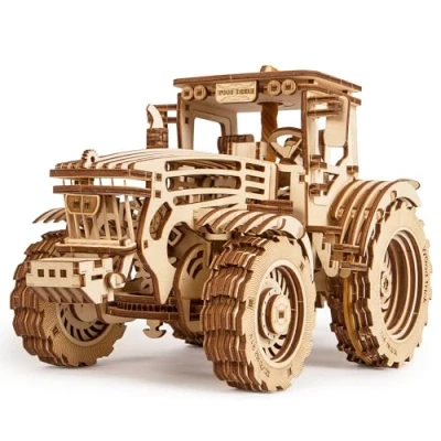 Afbeelding van Wood Trick Model van een mechanische tractor hout voor volwassenen en kinderen Gedetailleerd robuust Rubberen bandmotor 2 snelheden 3D houten puzzel