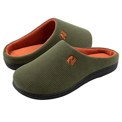 Afbeelding van RockDove Originele tweekleurige pantoffels van traagschuim voor heren, Legergroen en mandarijn, 6/7 UK