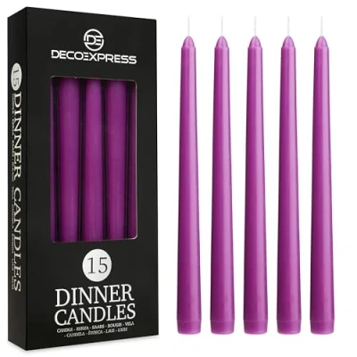 Afbeelding van Deco Express Diner Kaarsen Pack van 6, 10, 15 of 50 Taps toelopende Niet Druppelen Langdurig 8 uur, Ongeparfumeerd (Paars Pack)