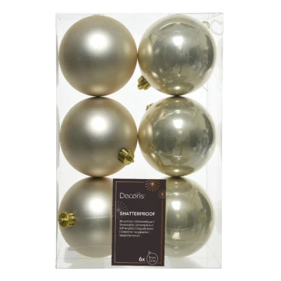 Afbeelding van Decoris Kerstballen 6st champagne kunststof mat glans 8 cm
