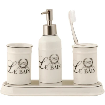 Afbeelding van Clayre &amp; Eef Badkamerset Set van 4 Beige Keramiek Le bain Badkamer