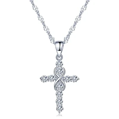 Afbeelding van Unendlich U Halsketting voor dames, klassiek kruis oneindigheidssymbool, 925 Sterling zilver, zirkonia, hanger met hanger, Zirkonia